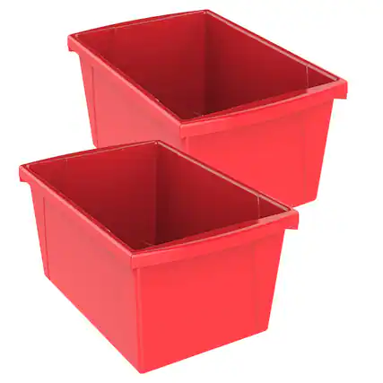 Front. Storex - Storex Medium Classroom Storage Bin, Red, Pack of 2.