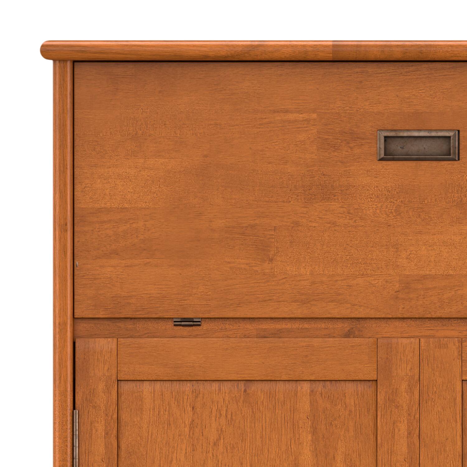 Alt View 9. Simpli Home - Draper SOLID HARDWOOD Mid Century Modern 32 inch Wide Bar Cabinet in Teak Brown - Teak Brown.