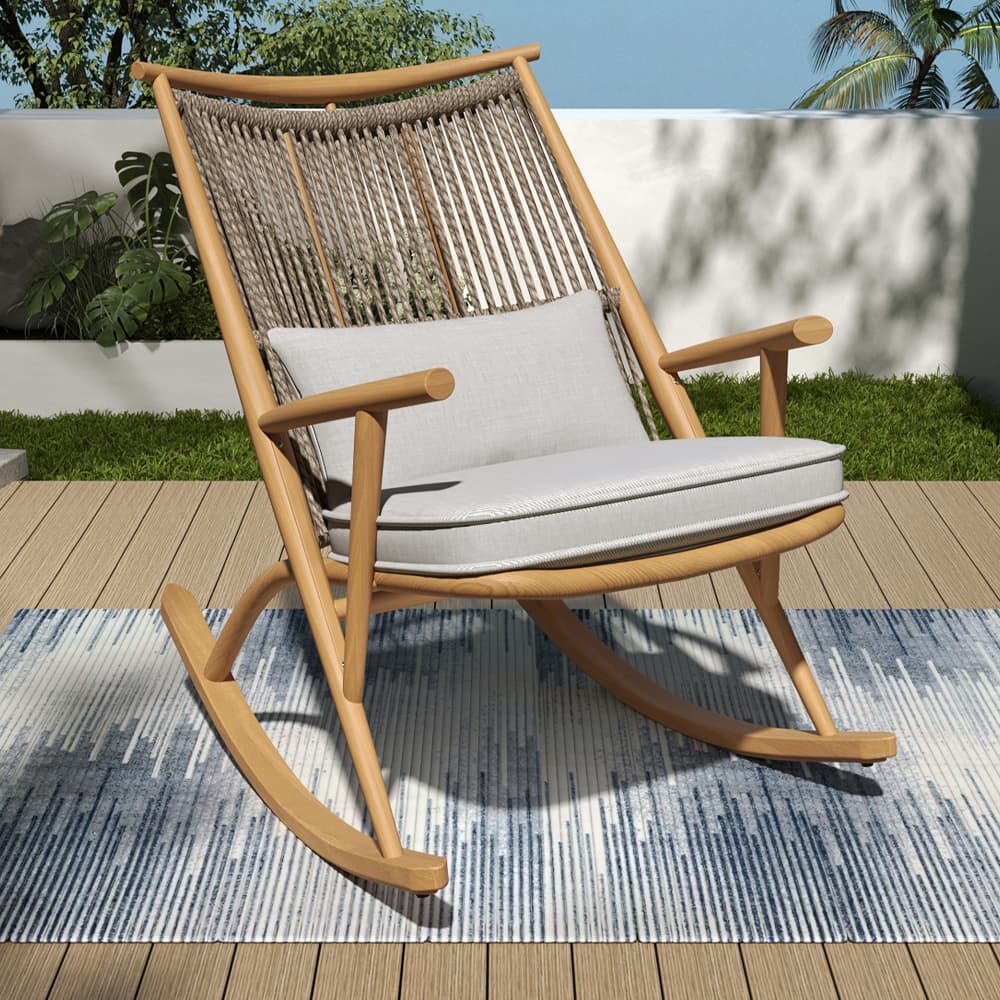 Loheer - Outdoor Rocking Chair Iron Frame PE Rattan Patio Rocker - Gray price history on PriceWatchPro
