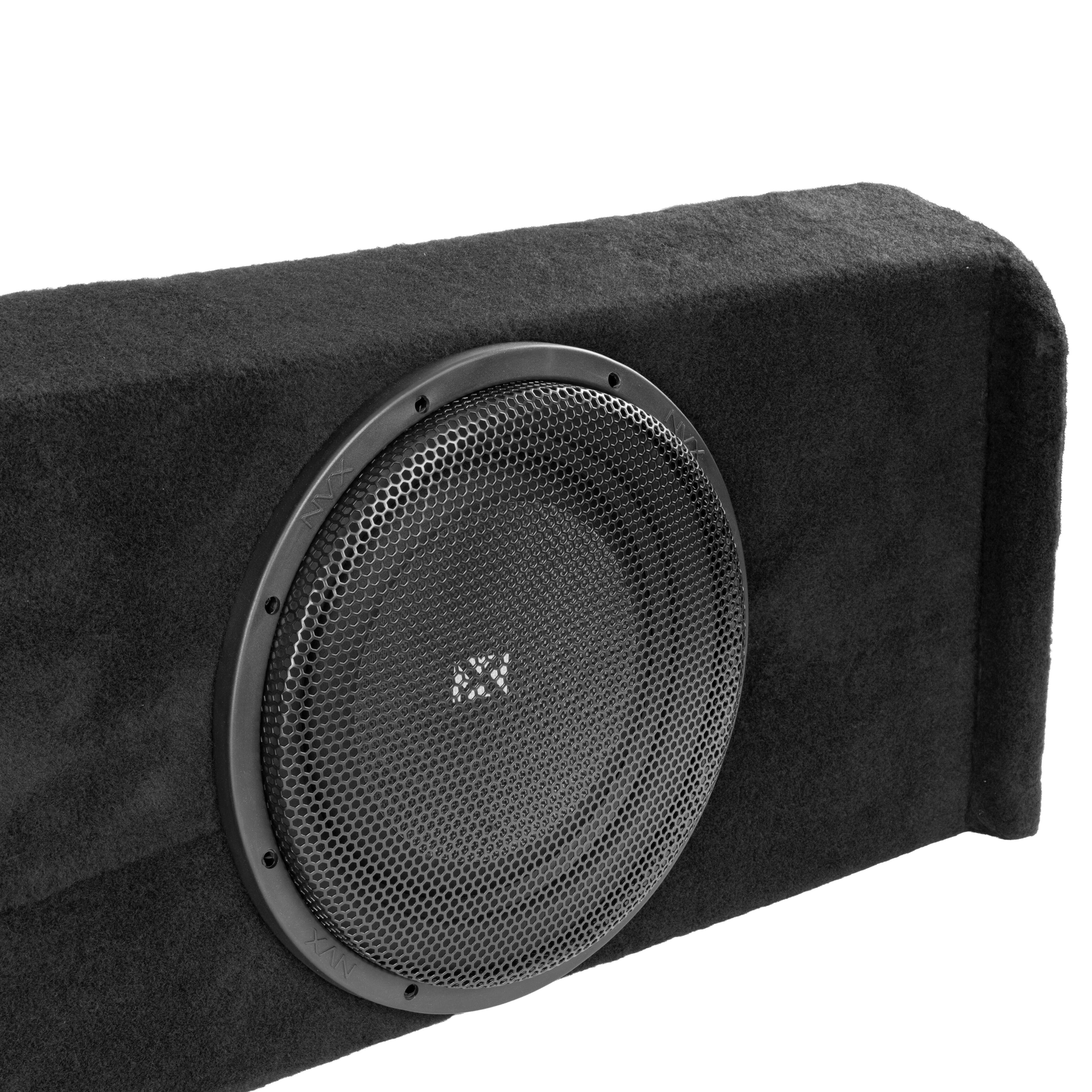 Back. NVX - Custom Fit 800W RMS Dual 12in Sealed Loaded Down Firing Subwoofer Enclosure for 2009-2018 Ford F-150 Super Crew Cab.