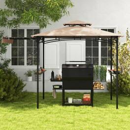 Mondawe - 11 x 5 FT Freestanding Grill Gazebo with Side Awning and Double-Tier Top - Beige