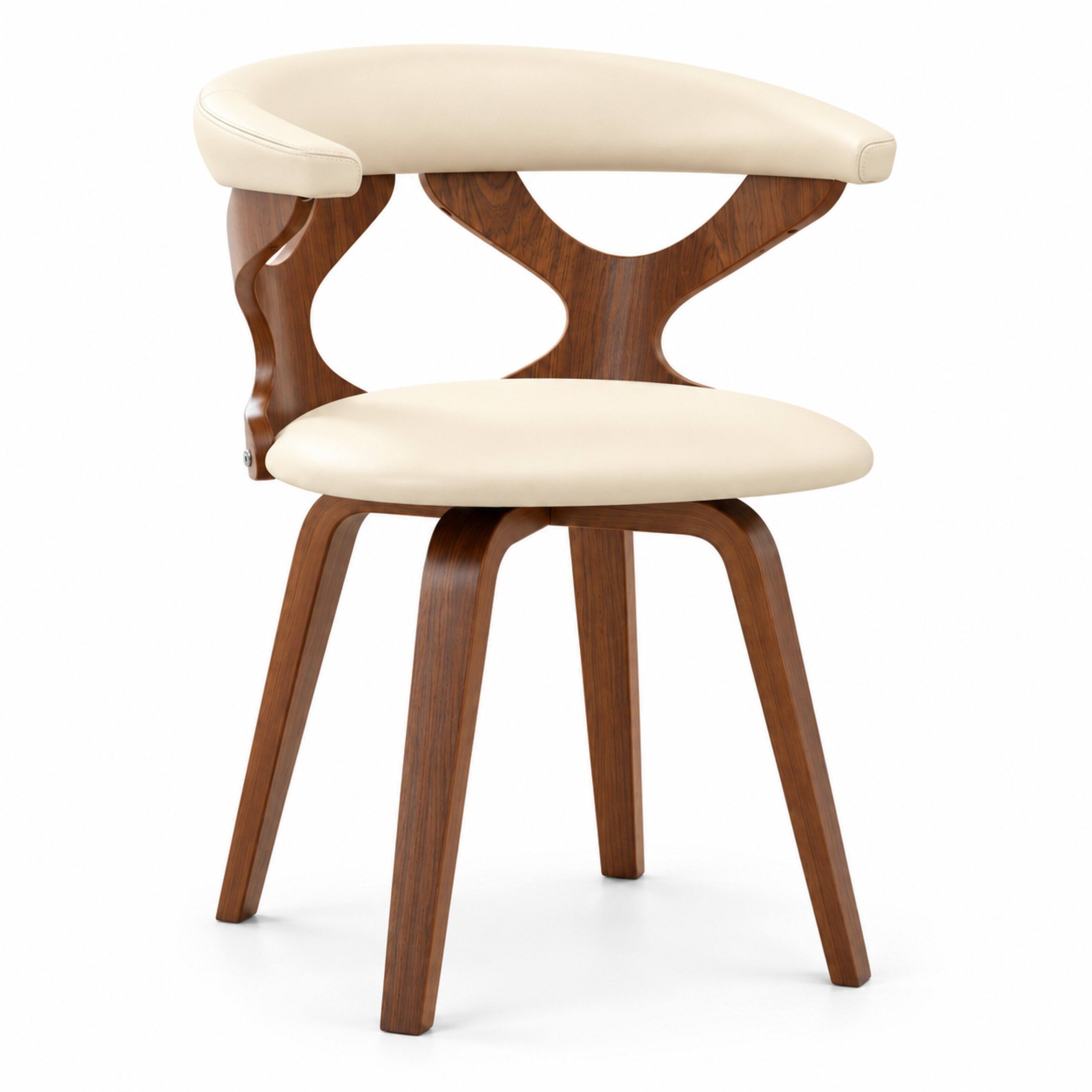 Front. LeisureMod - Klyne Swivel Dining Chair, Faux Leather & Poplar Wood - Black/Dark Walnut - Walnut/Taupe.