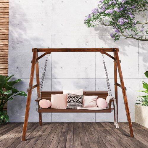 Alt View 10. Winado - 4FT Wooden Porch Swing Frame Only A-Frame Porch Swing Stand w/ Stability Bar, Wood Swing Hanger for Outdoor Garden Patio - Carbonized.