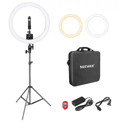 Front. Neewer - 16" App-Controlled Ring Light, LCD, Stand.