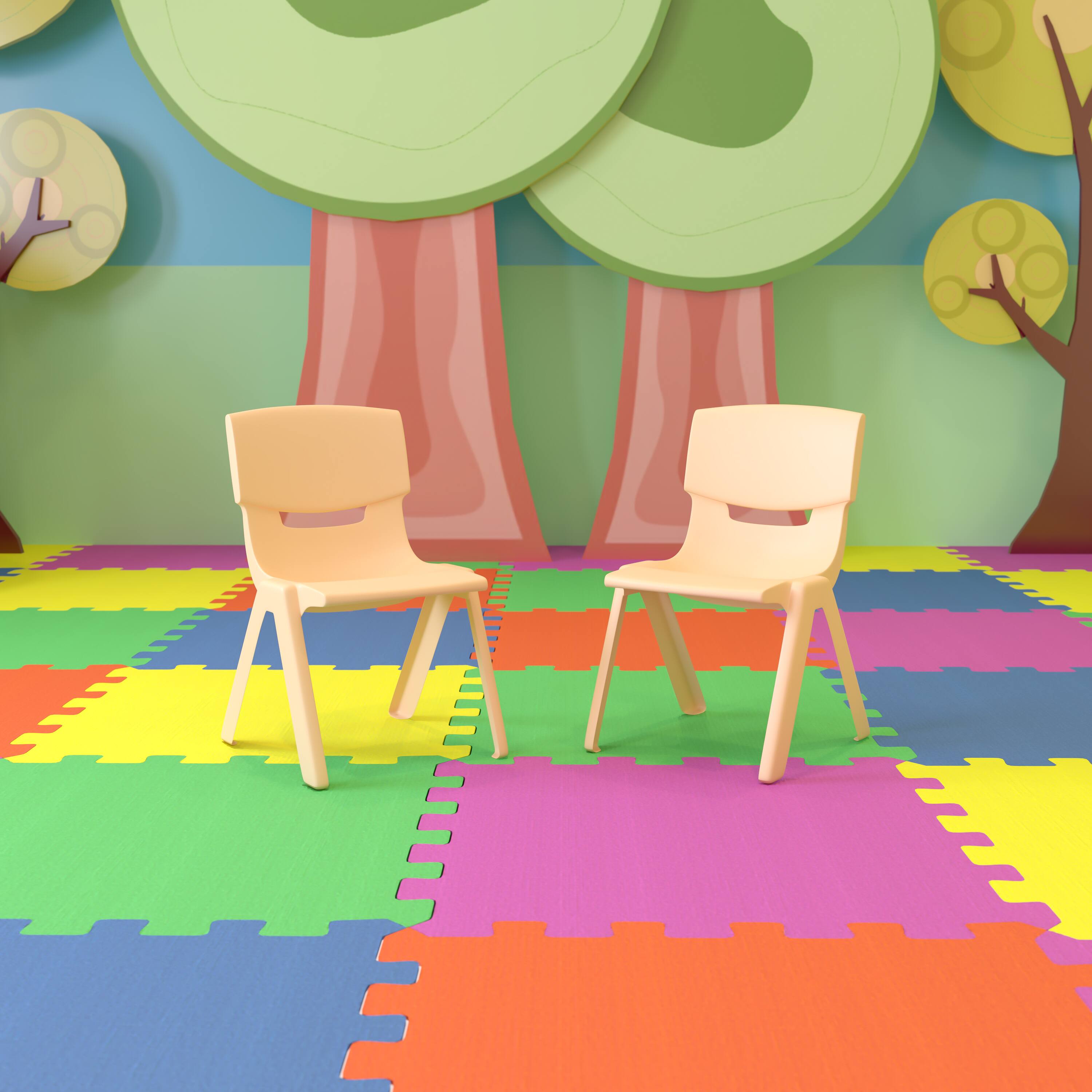 Alt View 1. Emma + Oliver - 2 Pack Plastic Stack School Chair with 13.25"H Seat, K-2 School Chair - Natural.