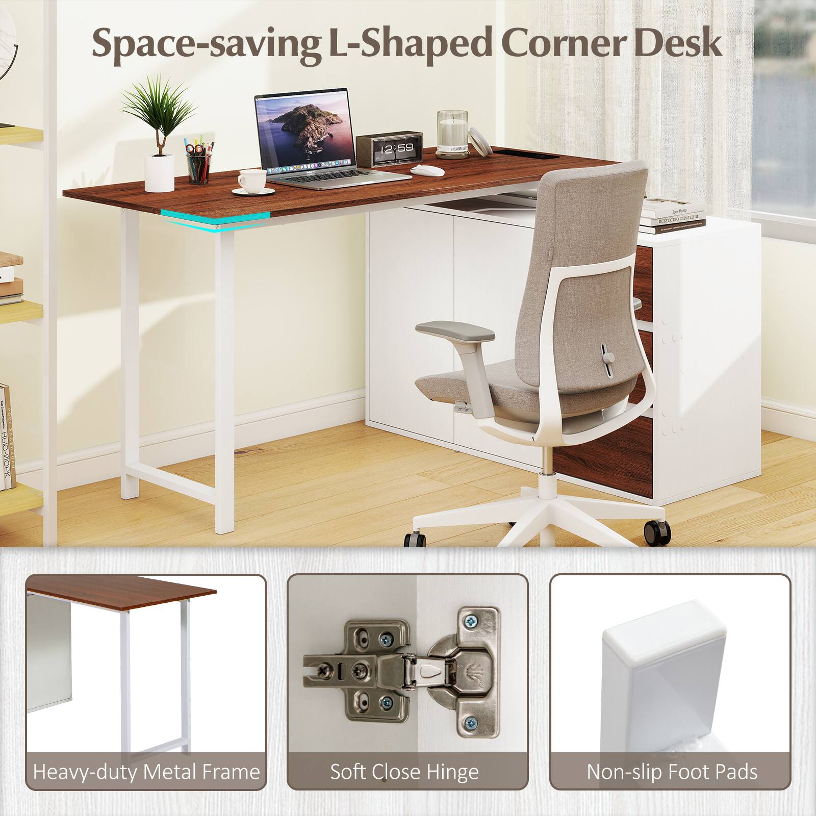 Space-saving L-Shaped Corner Desk

12 50 | FIL E C Heavy-duty Metal Frame Soft Close Hinge Non-slip Foot Pads