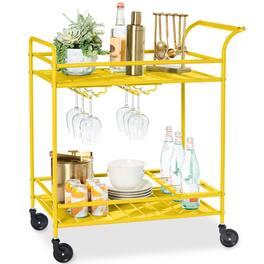 Best Choice Products - 2-Tier Rolling Bar Cart Indoor/Outdoor w/ Storage Shelves, Wine Rack, Lockable Wheels - Yellow