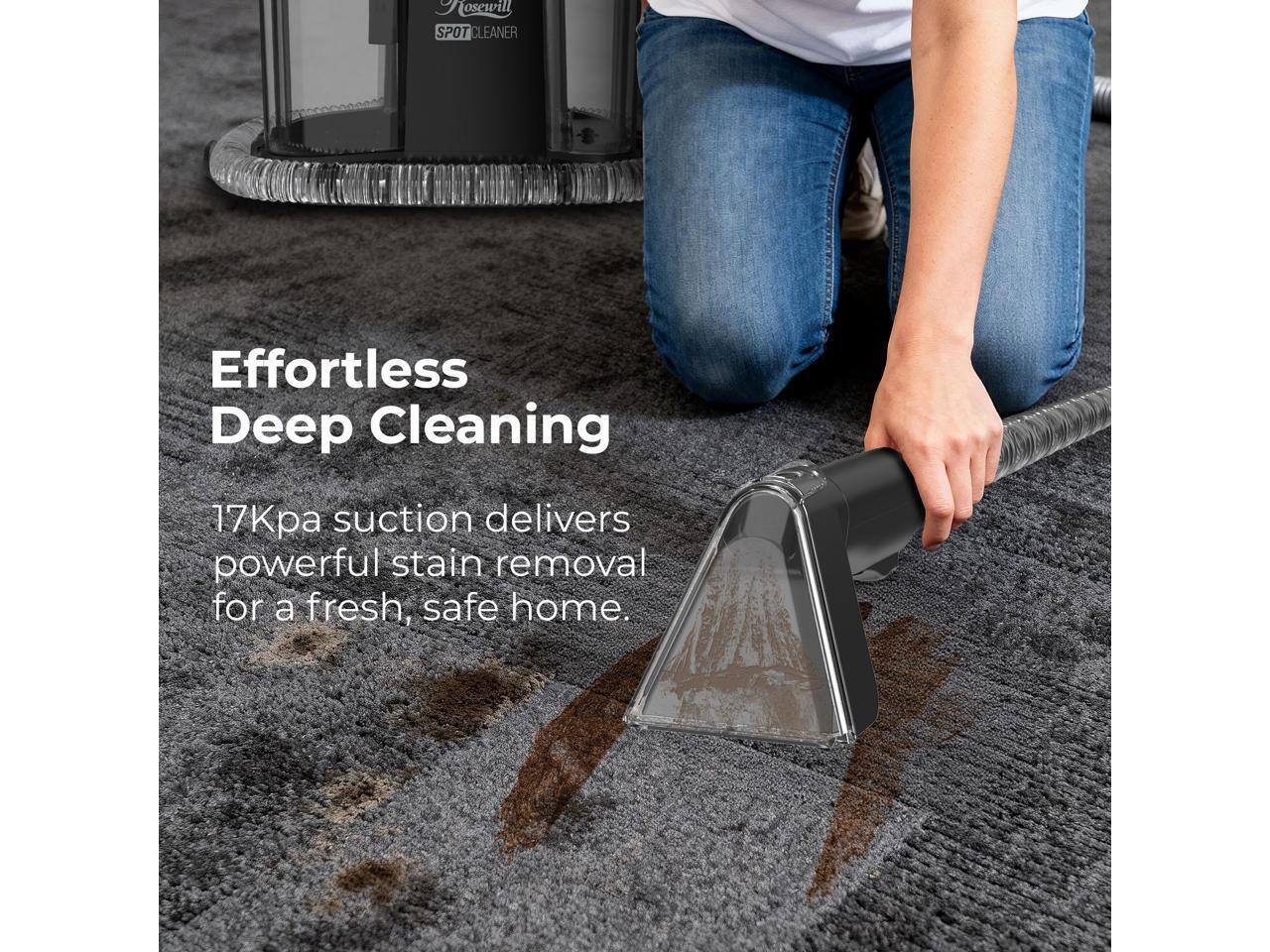 Nosewill SPOT CLEANER Effortless Deep Cleaning 17Kpa suction delivers powerful stain removal for a fresh, safe home.