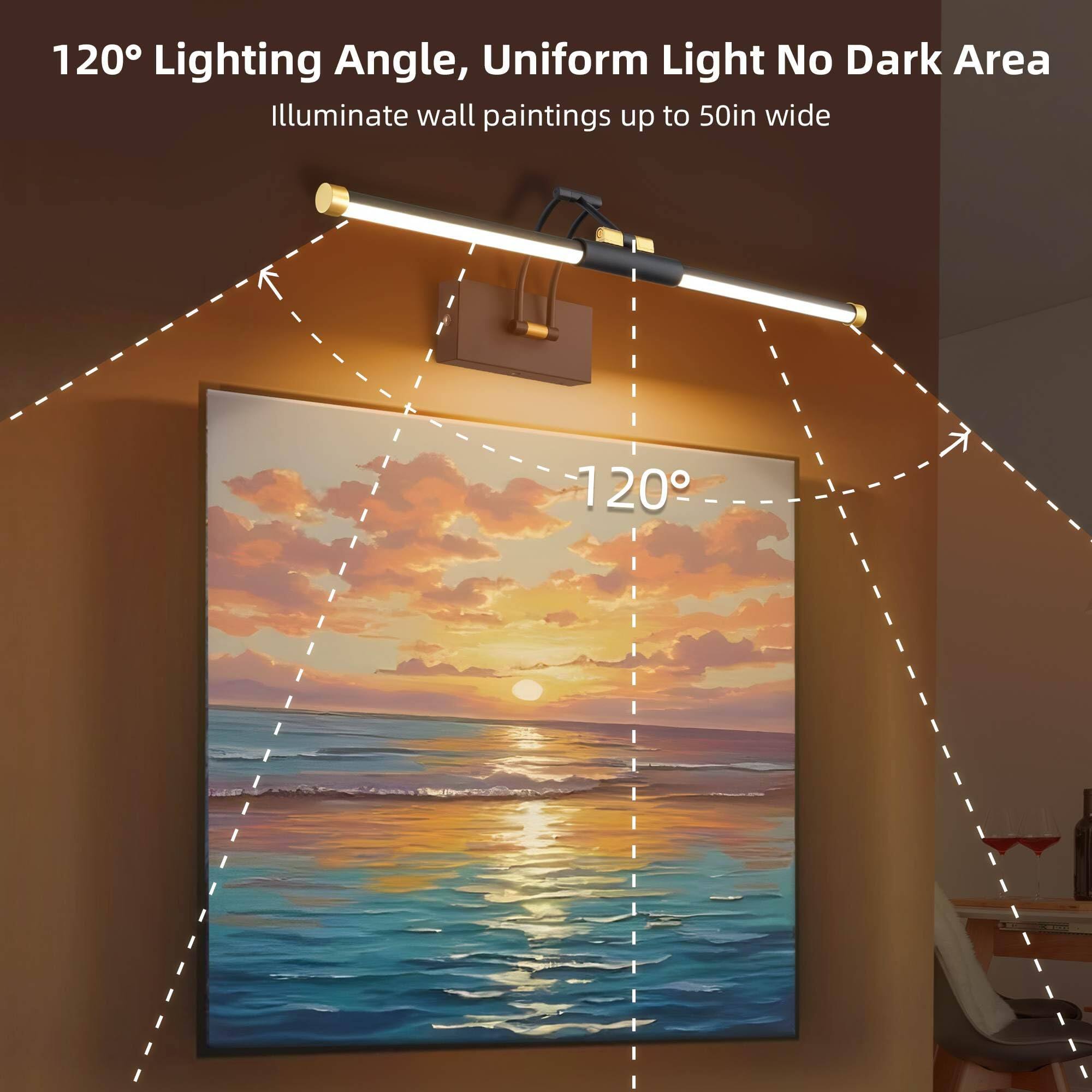 120° Lighting Angle, Uniform Light No Dark Area  
Illuminate wall paintings up to 50in wide