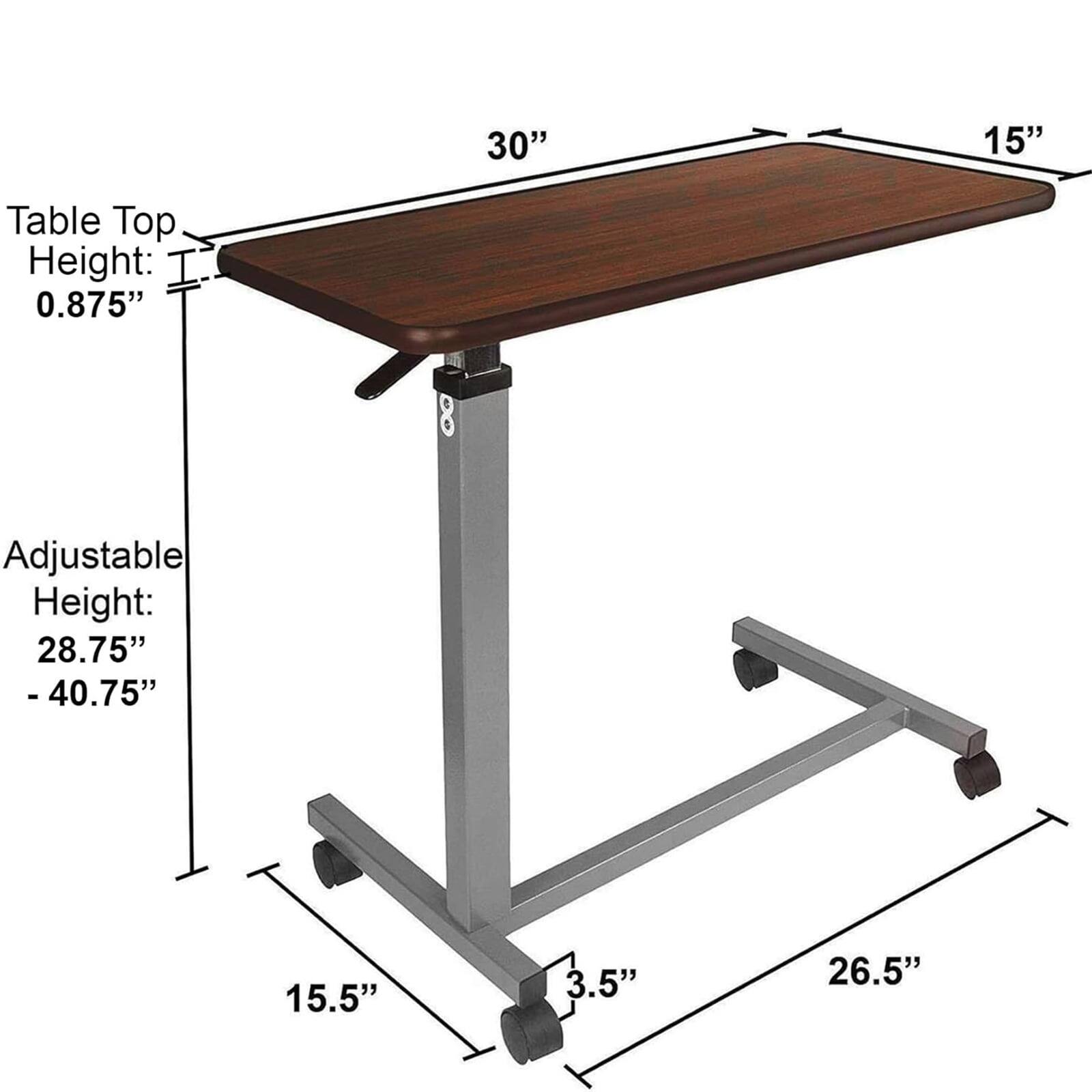 - Table Top Height: 0.875"
- Adjustable Height: 28.75" - 40.75"
- Table Top Dimensions: 30" x 15"
- Base Dimensions: 15.5" x 26.5"
- Base Width: 3.5"