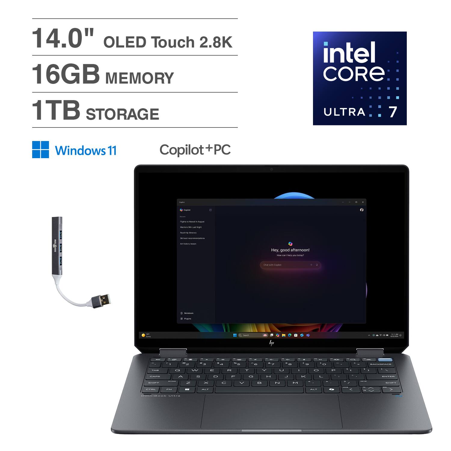 HP - OmniBook Ultra Flip 2-in-1 Laptop 14.0 2.8K (Intel Ultra 7-256V, 16GB LPDDR5X, 1TB SSD, Win 11 Home) w/USB Hub - Eclipse Gray