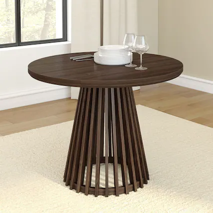 Front. Plank+Beam - Lido Round Dining Table (38in / 966mm)|| Walnut - Walnut.