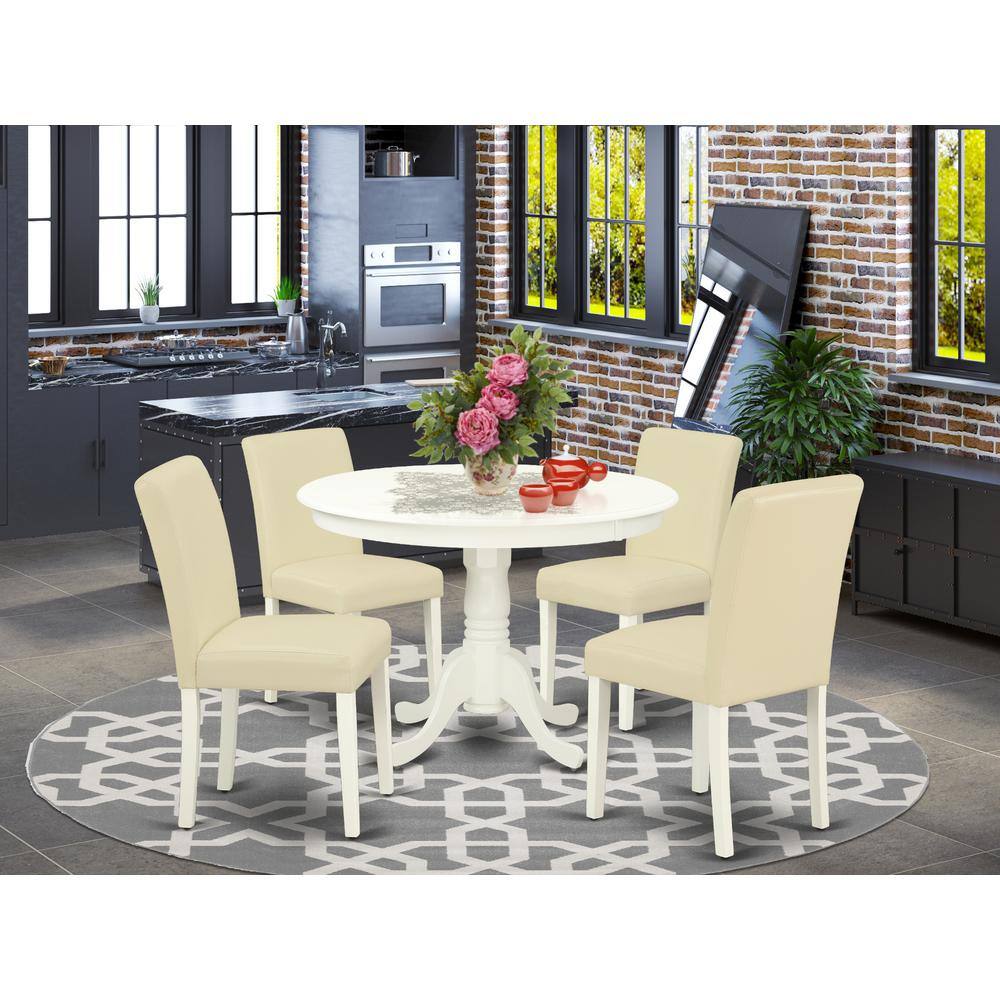 Left. East West Furniture - Dining Room Set Linen White - Brown.