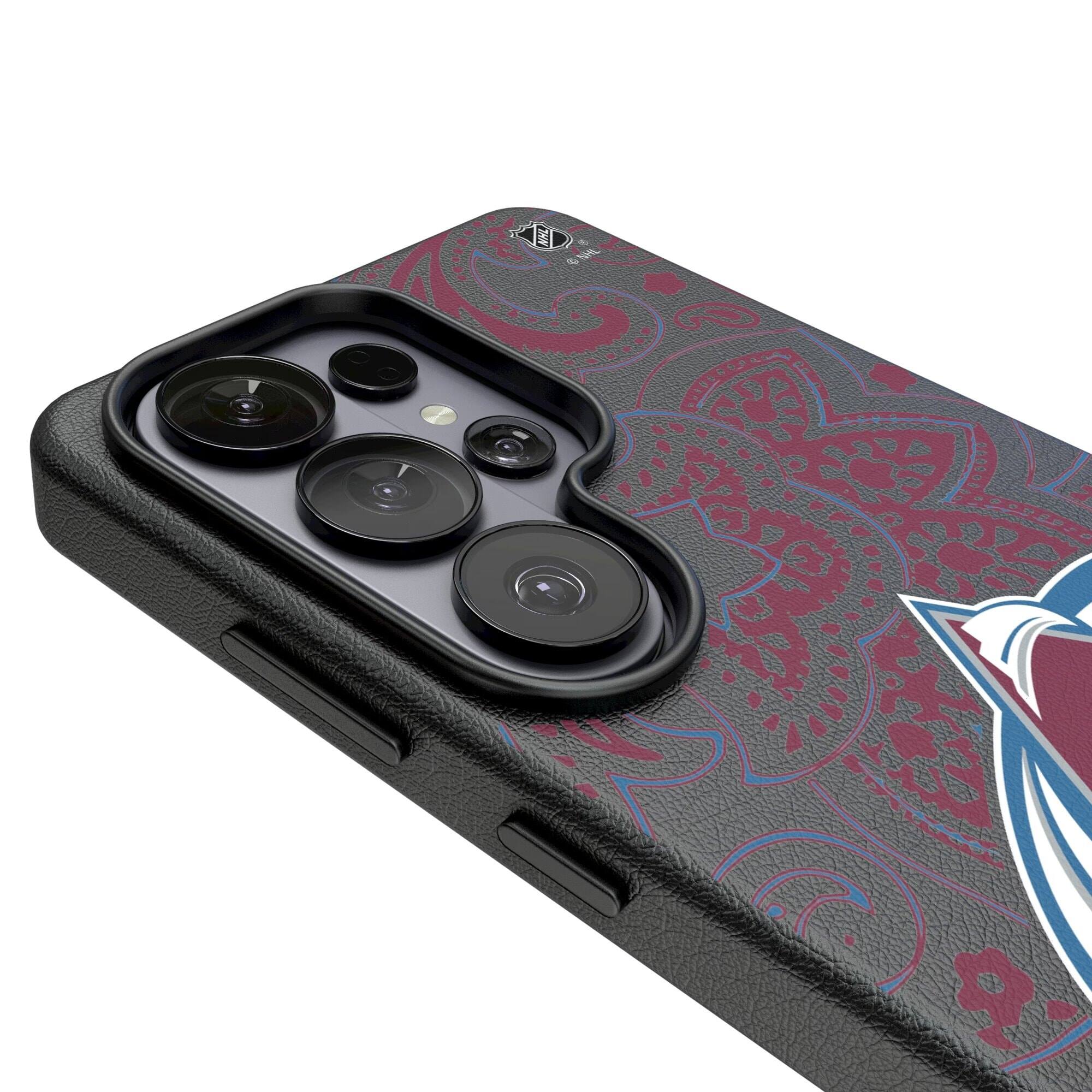Alt View 2. Keyscaper - Colorado Avalanche Paisley Galaxy Magnetic Bump Case - S24 Ultra - Black.