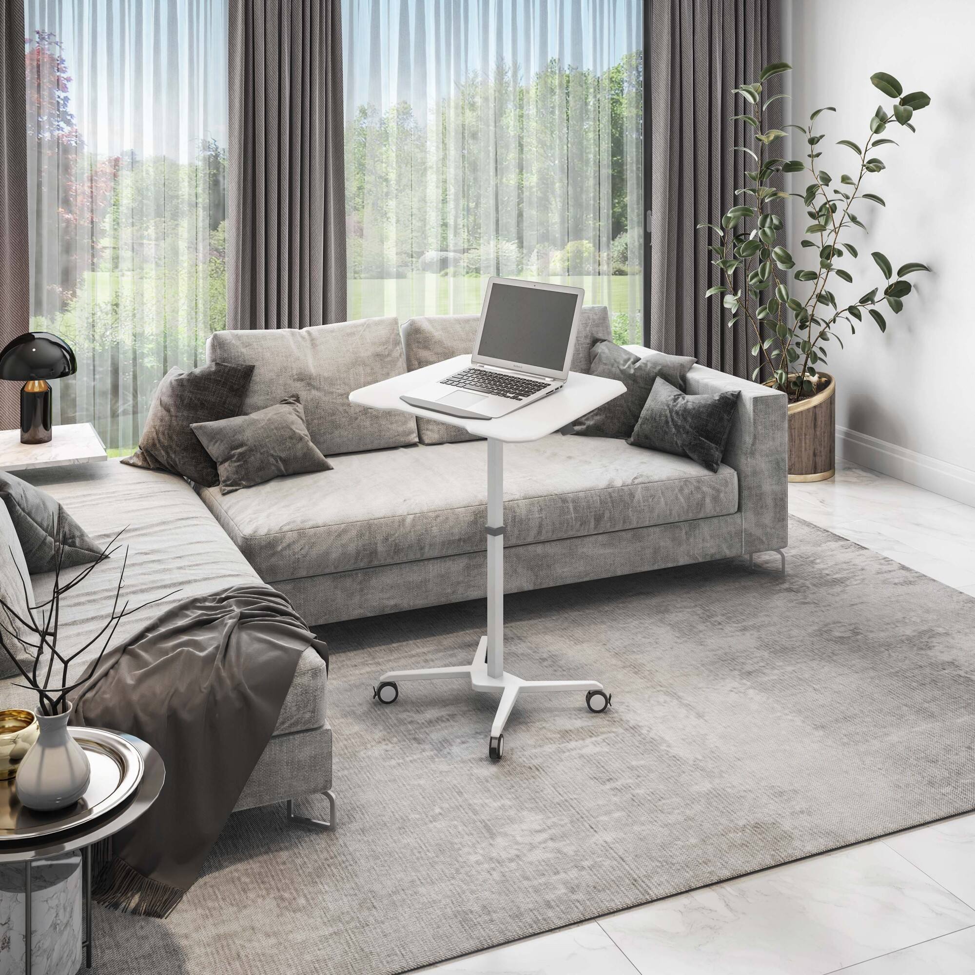 Front. GOODSILO - Adjustable Height Mobile Laptop Stand with Tiltable Tabletop for Sit-to-Stand Workstation - White.