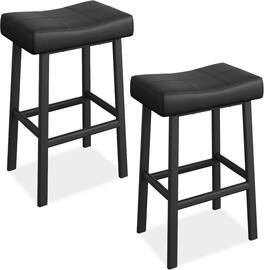 GARVEE - 24 Inch Backless Saddle Barstools Set of 2, Counter Height Upholstered Padded Barstools with Curved Surface - Black