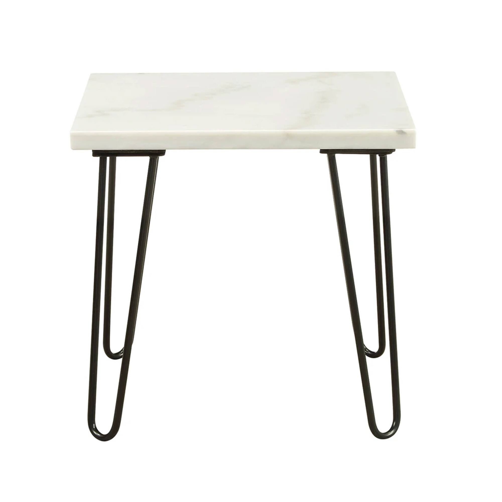 Alt View 1. Manhattan Lane - Marble Top End Table with Hairpin Style Metal Legs - White, Black.