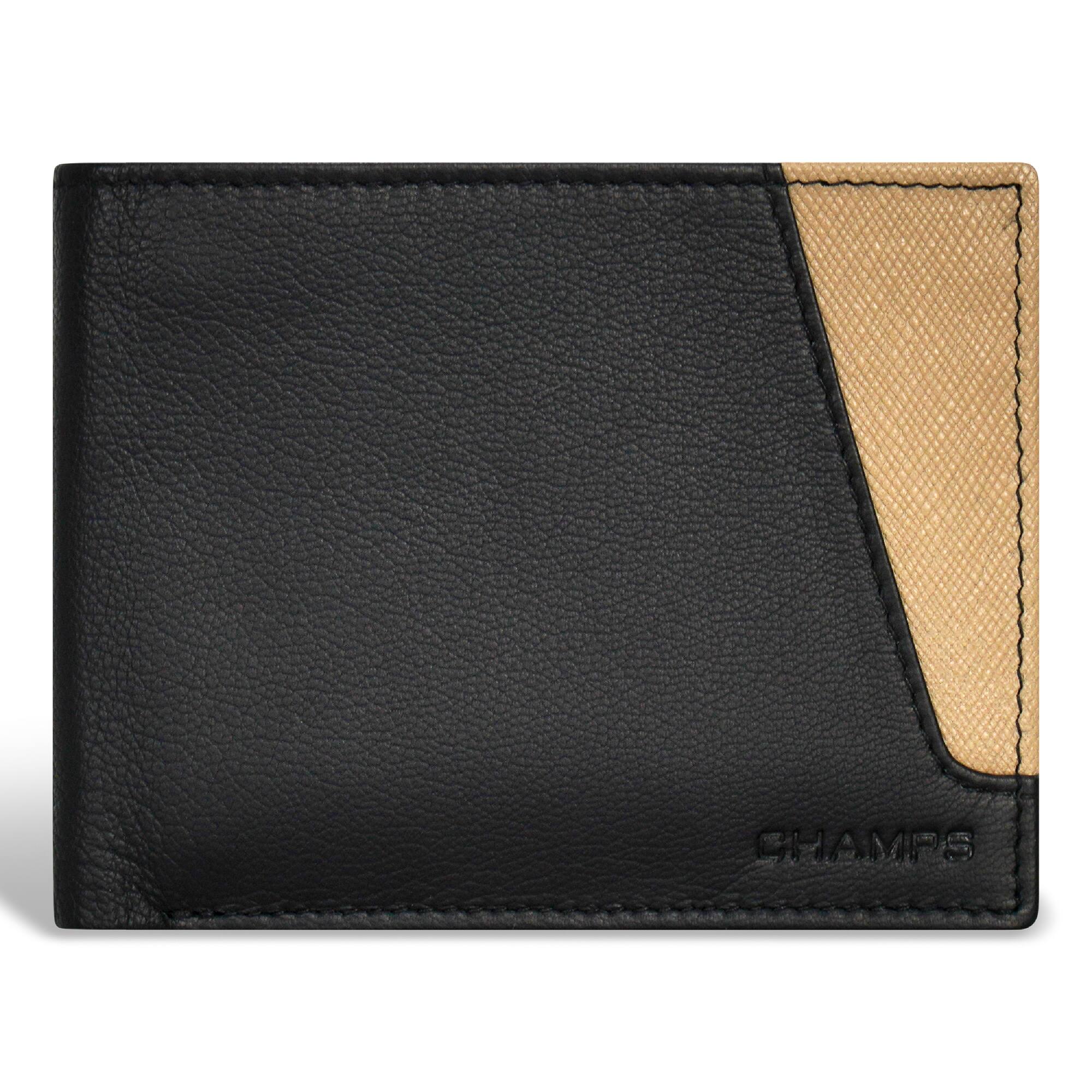 Front. Champs - Iconic Collection Leather Center Wing Wallet - BlackIvory.