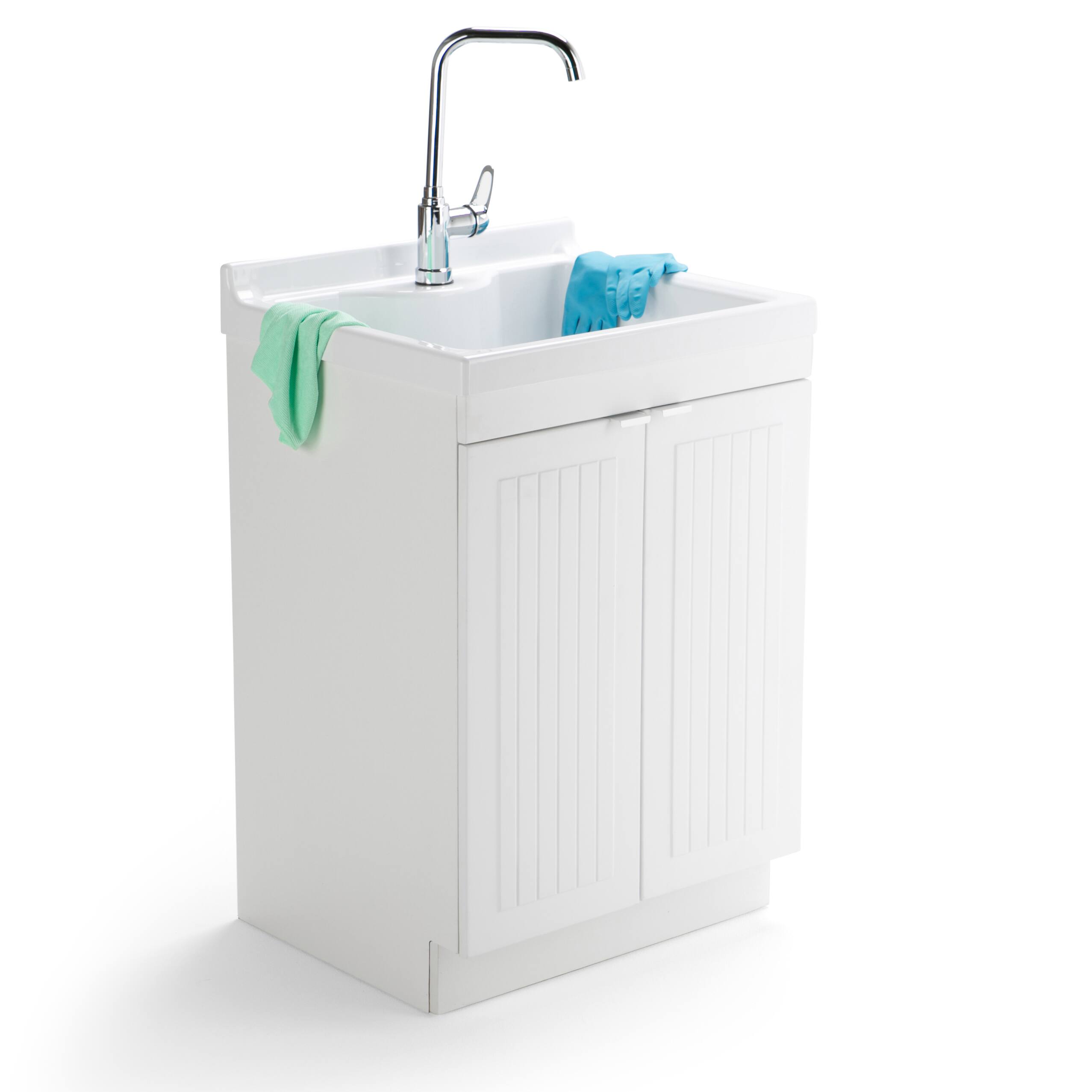 Angle. Simpli Home - Murphy  All-in-One 24-inch ABS Utility Sink & Cabinet - Pure White.