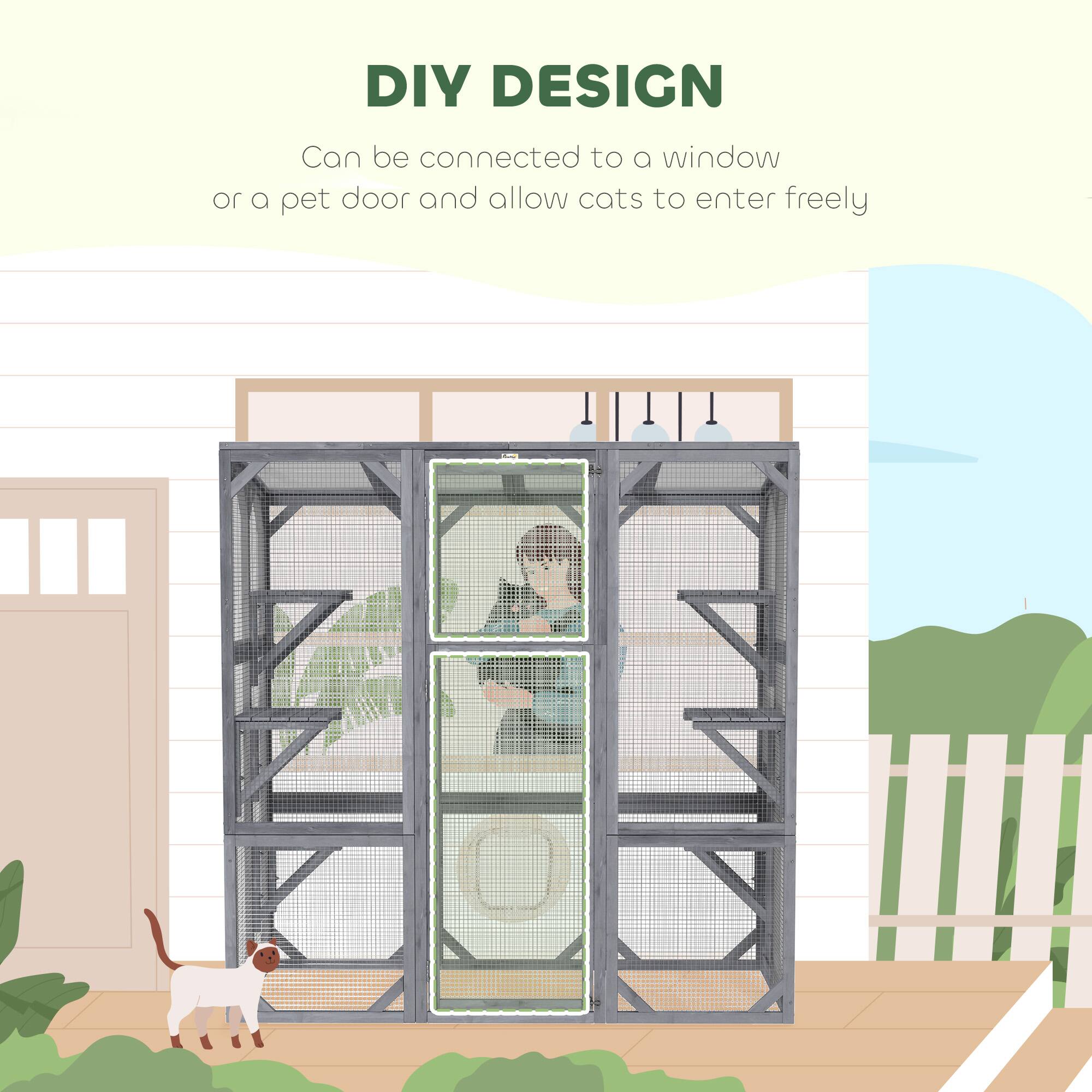 DIY DESIGN  
Can be connected to a window or a pet door and allow cats to enter freely