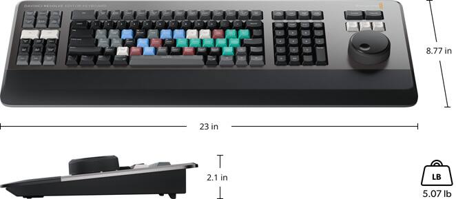 DAVINCI RESOLVE EDITOR KEYBOARD  
8.77 in x 23 in x 2.1 in  
5.07 lb