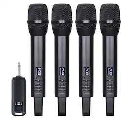 Cluzine - Wireless 4-Channel Handheld Microphone System, Plug & Play, Noise Reduction for Karaoke, Meetings