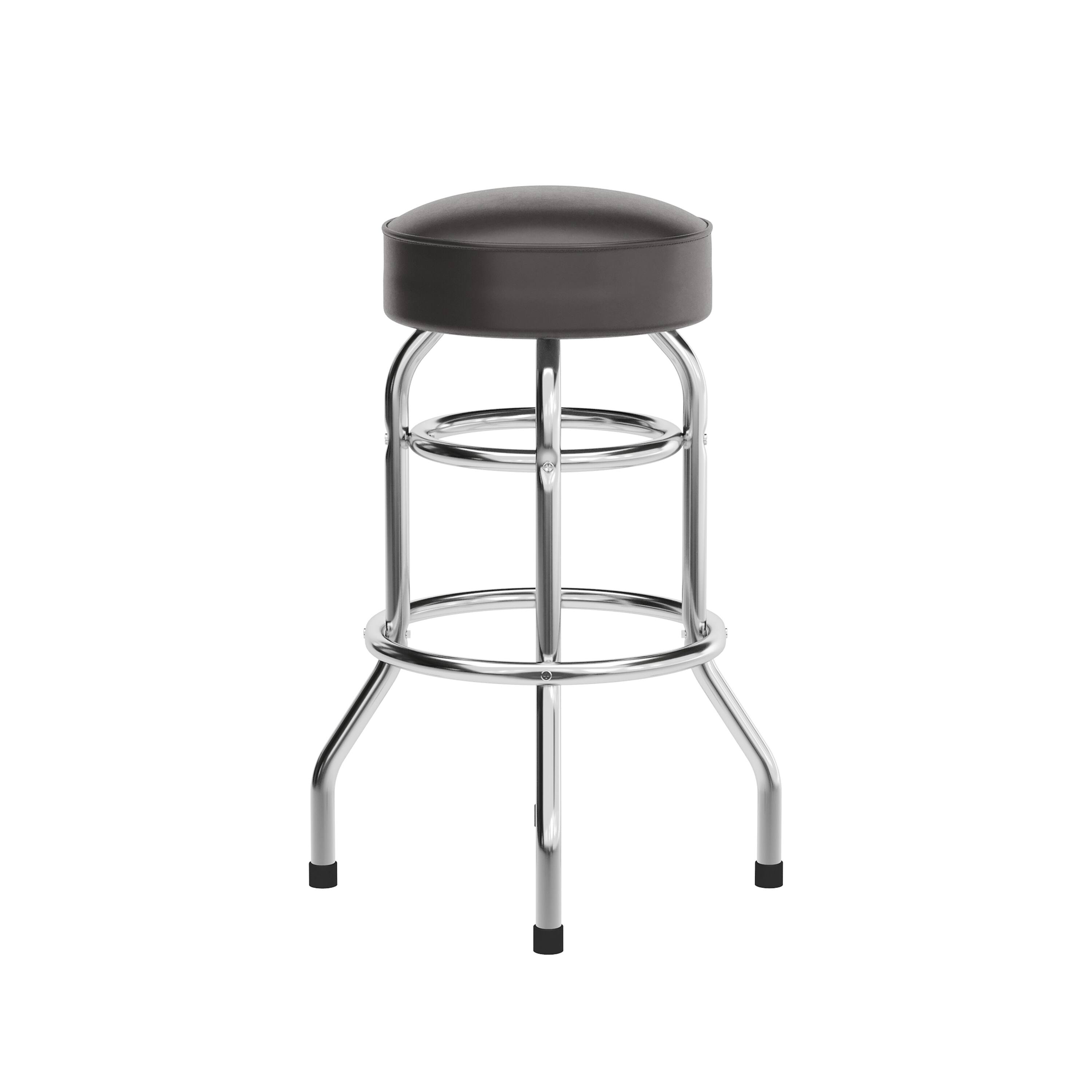 Left. Flash Furniture - Bruno Double Ring Chrome Barstool with Dark Brown Seat - Brown.