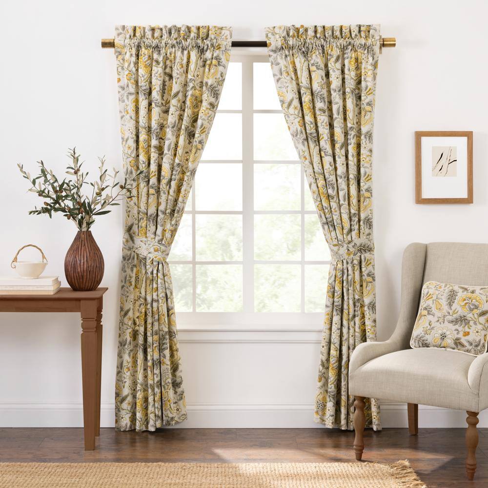Angle. Ellis Curtain - Ellis Curtain Regency 3" Rod Pocket Curtain Panel Pair with Tiebacks 96" x 63" Grey - Grey.