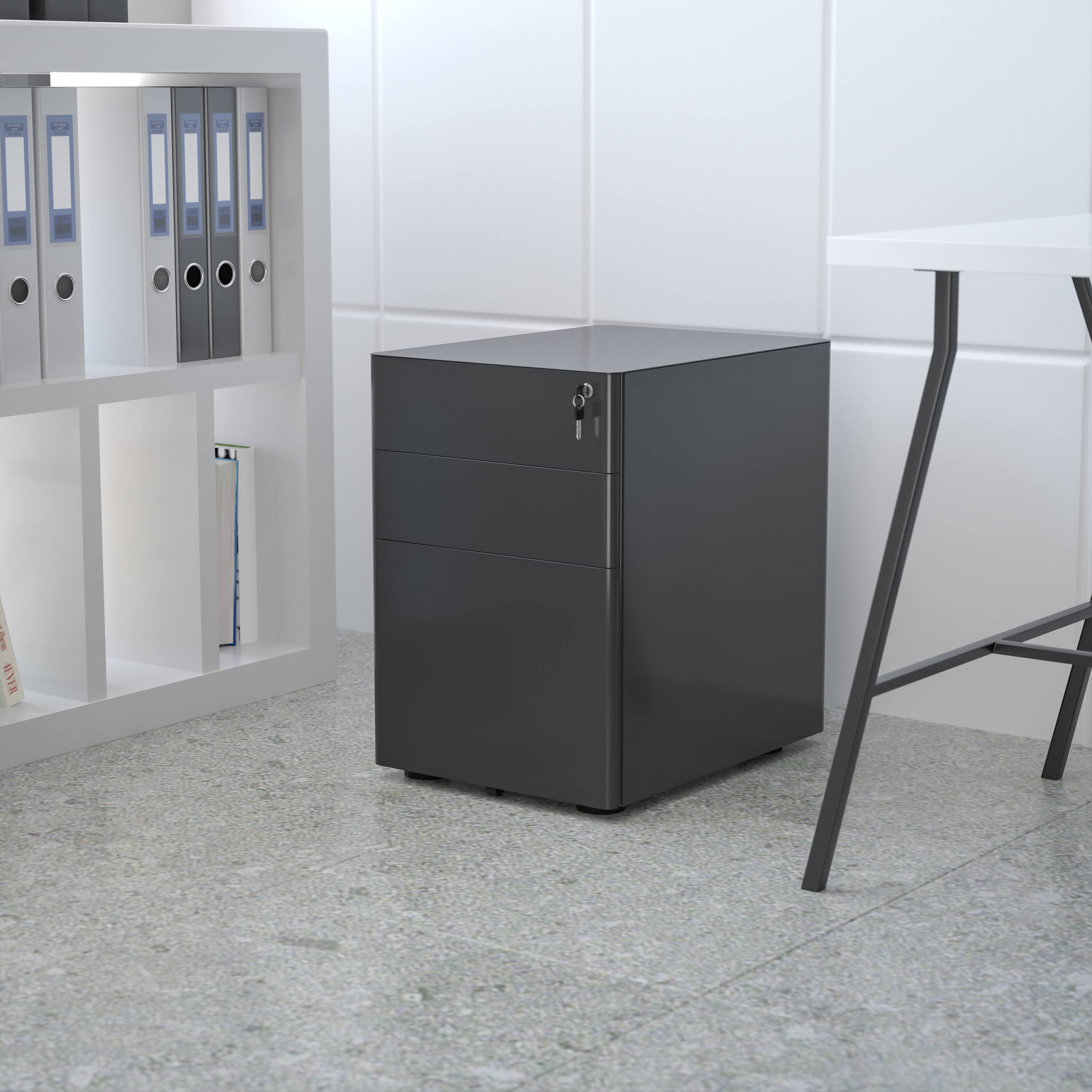 Alt View 1. Emma + Oliver - Modern 3-Drawer Mobile Locking Filing Cabinet Storage Organizer - Black.