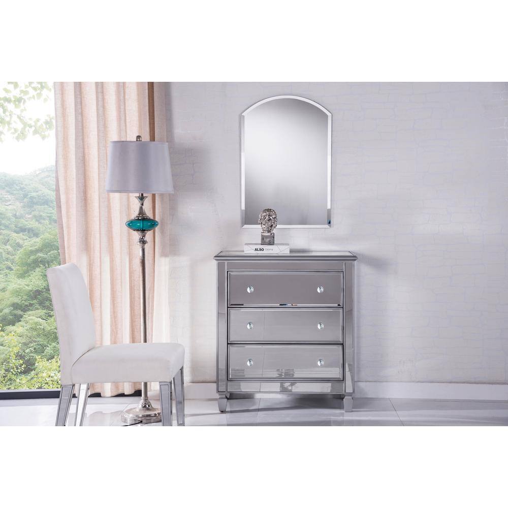 Front. Elegant Decor - 3 Drawer Bedside Cabinet 33 in.x 18 in.x 32 in. in silver paint - Hand Rubbed Antique Silver.