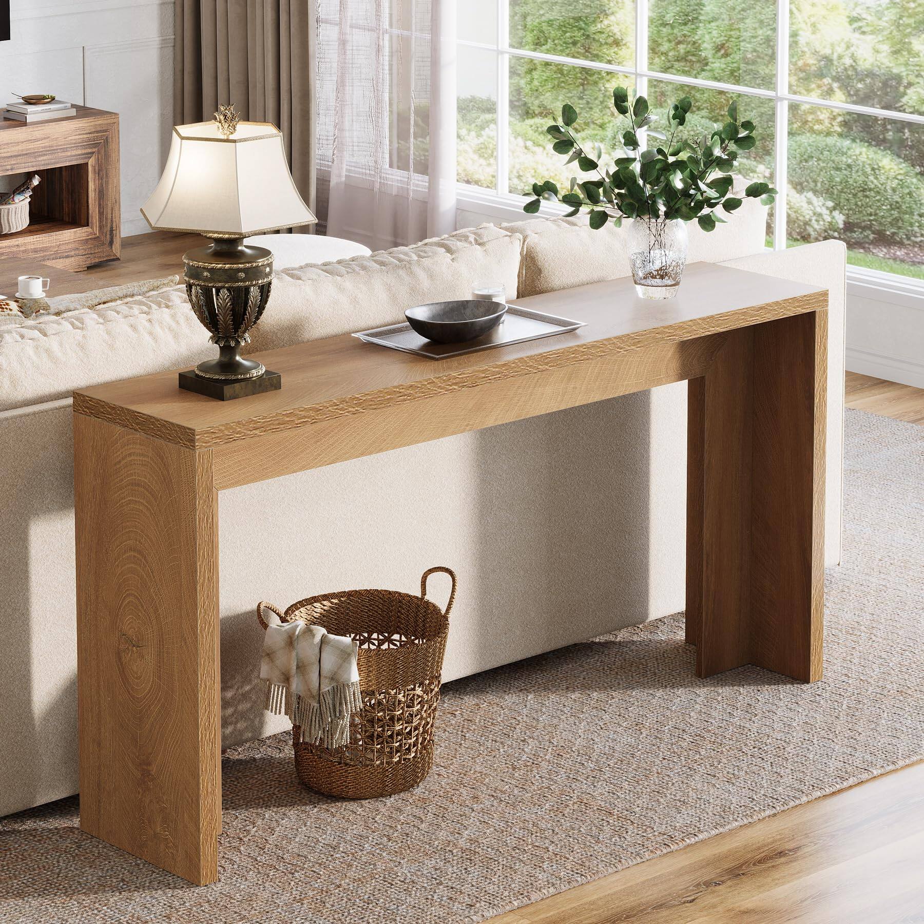 Tribesigns 55 Inch Farmhouse Console Table, Wooden Couch Table Behind ...
