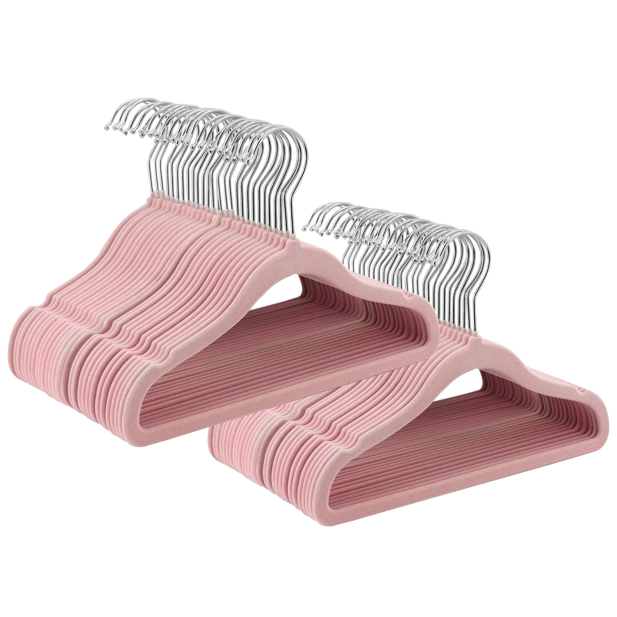 Alt View 4. Elama - Kids Basics 50 Piece Non-Slip Velvet Space Saving Notched Shoulder Clothes Hangers - Pink.
