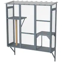 Pawhut - Outdoor, Window Catio for 2-3 Large Indoor Cats w/ 2 Jumping Platforms, Scratching Post