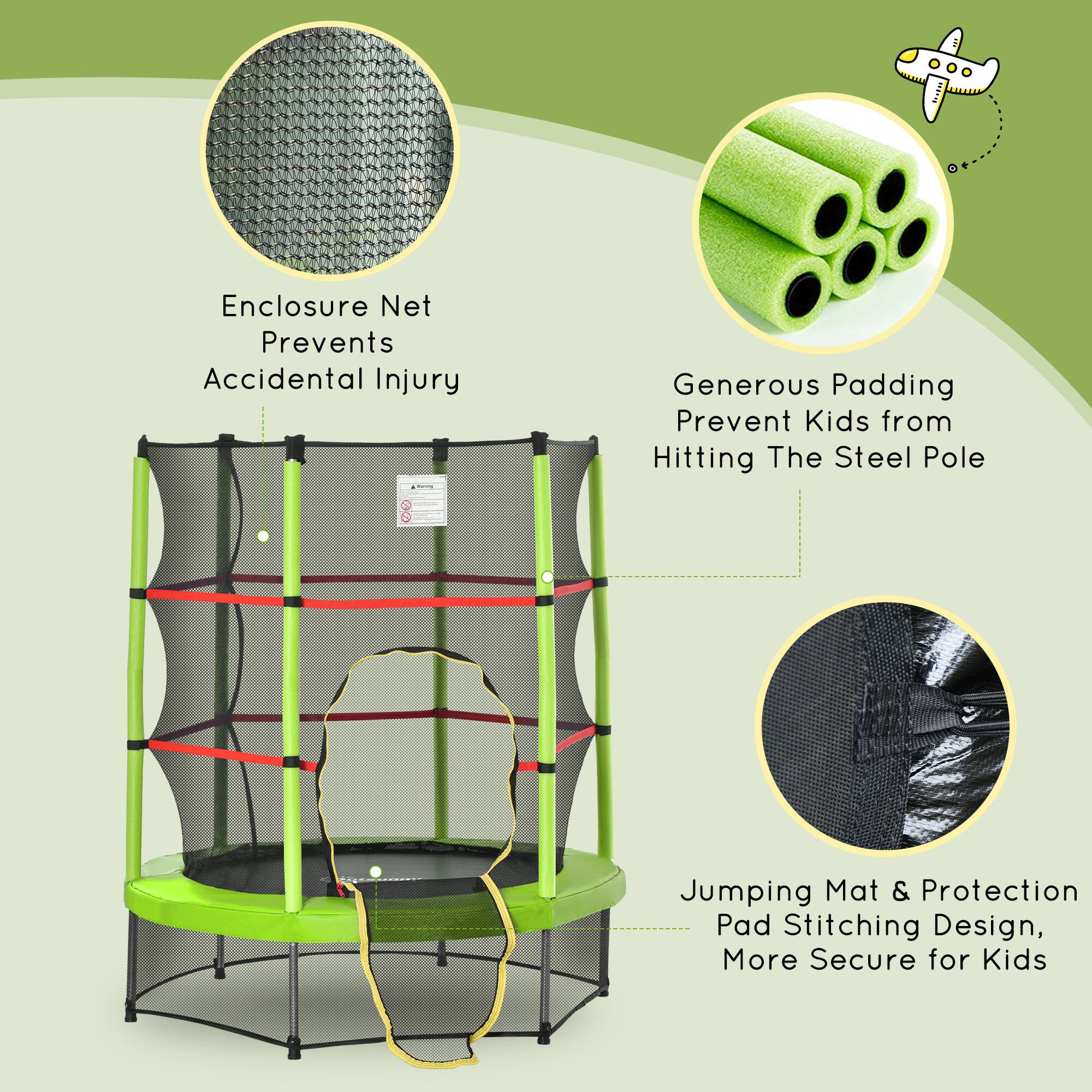 - Enclosure Net Prevents Accidental Injury
- Generous Padding Prevent Kids from Hitting The Steel Pole
- Jumping Mat & Protection Pad Stitching Design, More Secure for Kids