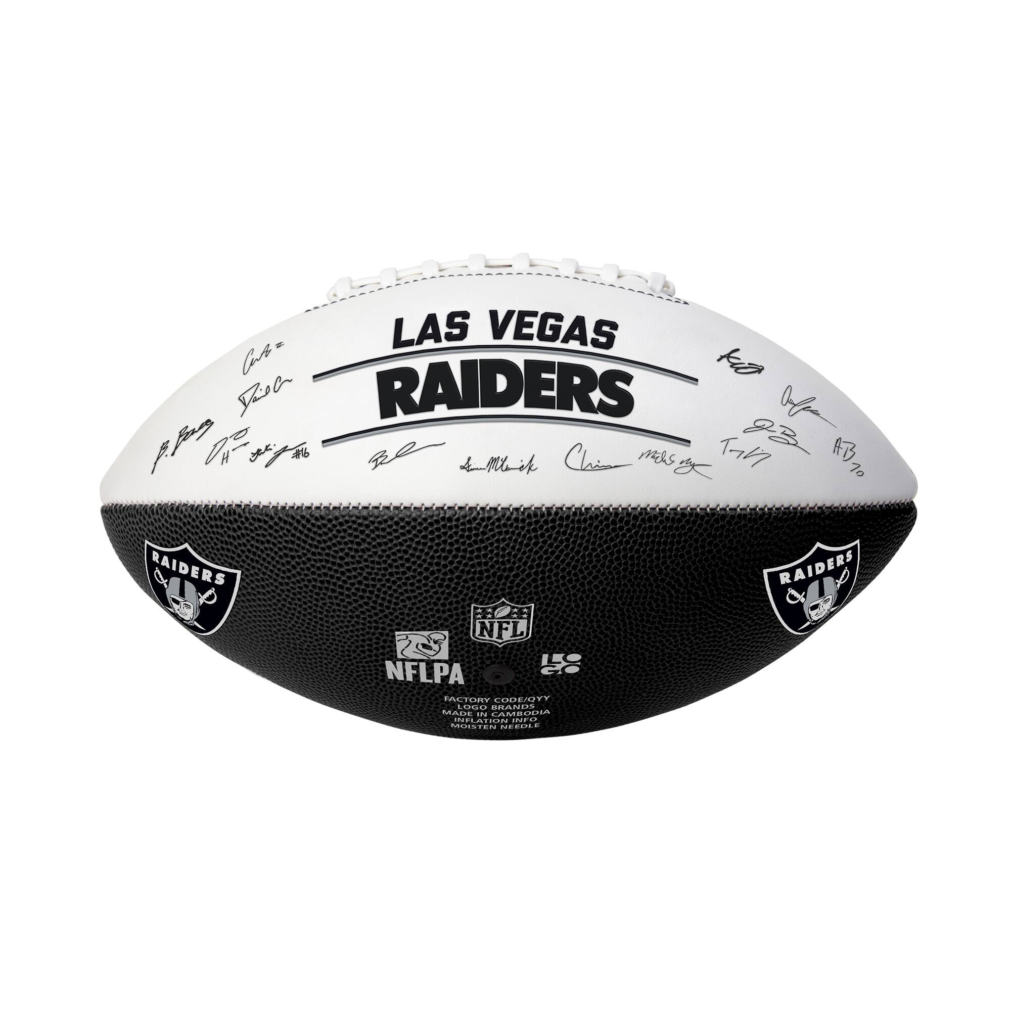 LAS VEGAS RAIDERS

RAIDERS SIX 202

NFL NFLPA

FACTORY CODE: OYY 0GO

GRANDE MAERE

LAMBOOE in PLAT

GOISTEN

C... RAIDERS

XU

RAIDERS

NFLPA

FACTORY CODE: OYY
MADE IN CHINA
MADE IN CHINA
MADE IN CHINA
MADE IN CHINA

RAIDERS

NFL

RAIDERS