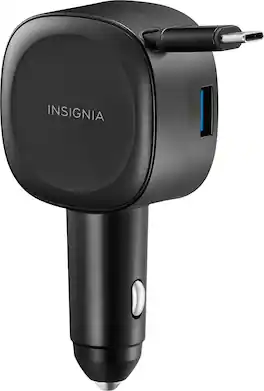 Insignia™ - 75W 2.3 ft. Retractable Car Charger for Smartphones, Tablets, and More - Black