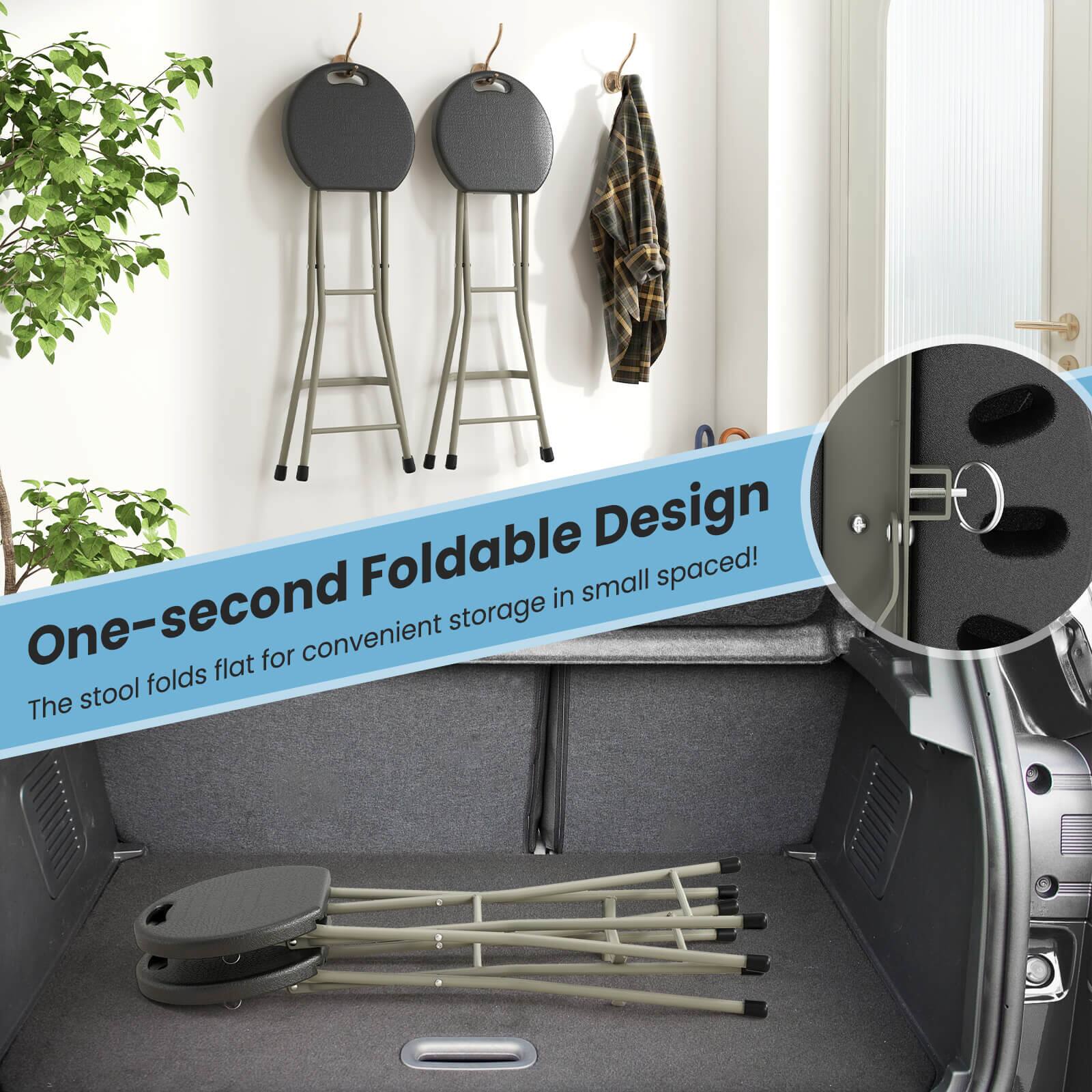 One-second Foldable Design  
The stool folds flat for convenient storage in small spaced!