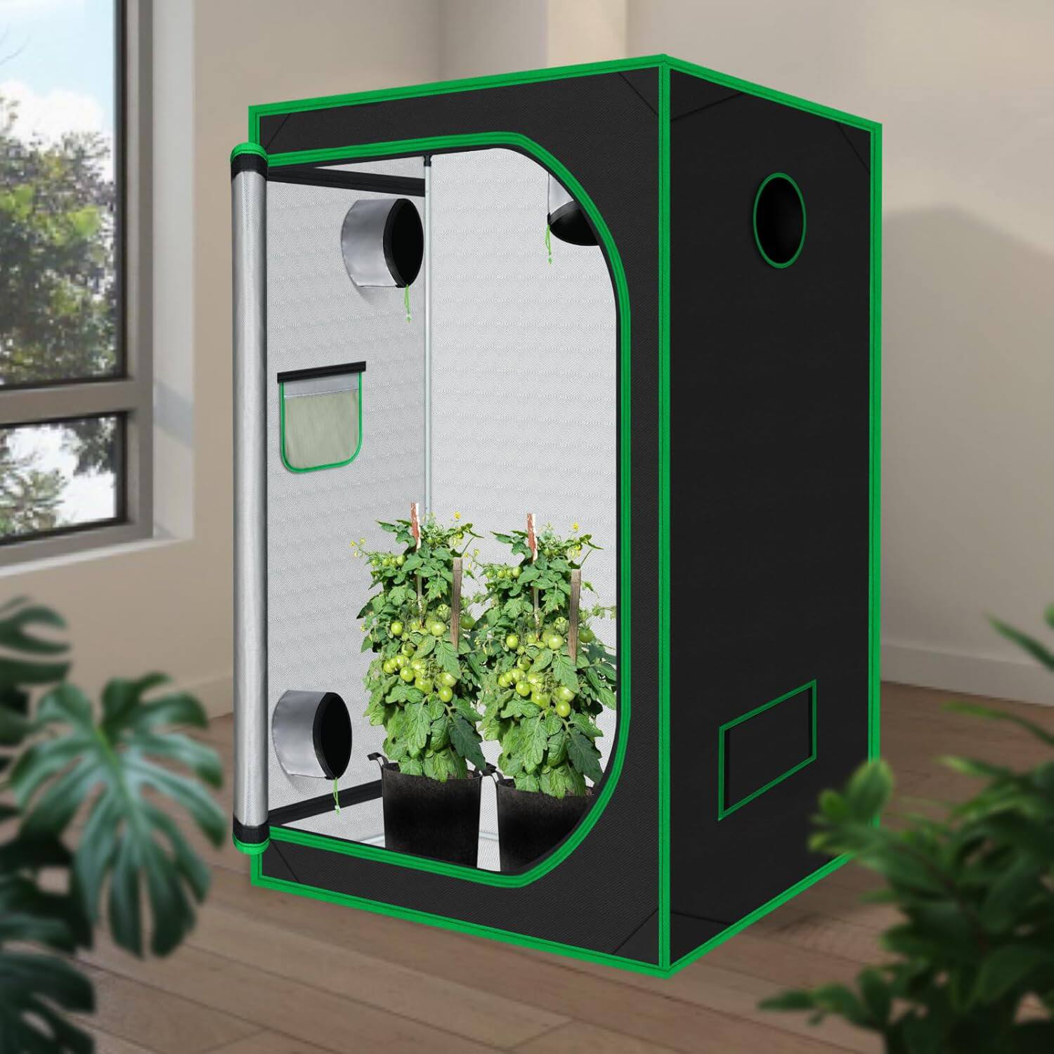 Alt View 1. PAIHOME - 3x3 Grow Tent, 36"x36"x72" Indoor Plant Growing Tent with Observation Window & Floor Tray – Hydroponics Grow Room.
