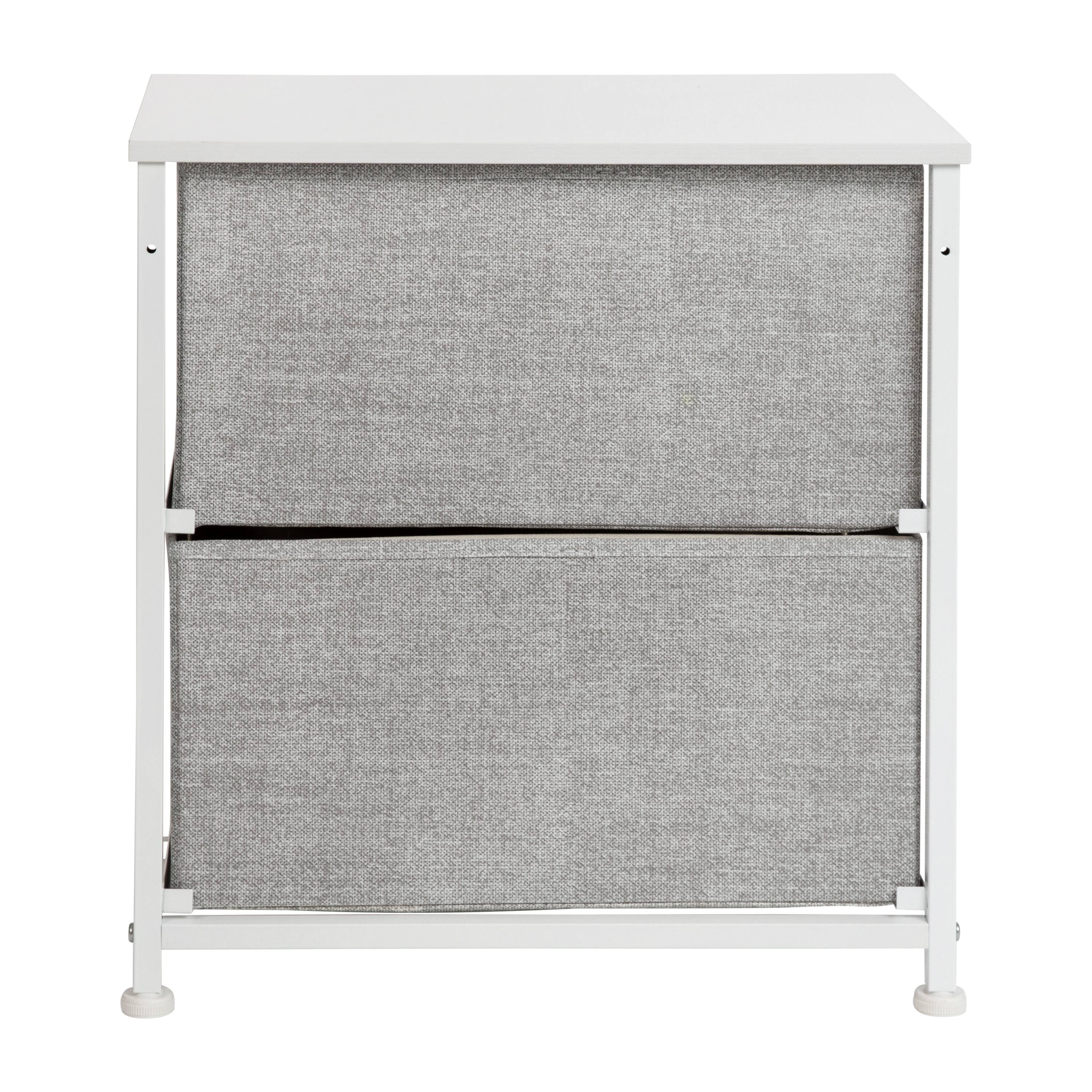 Alt View 5. Emma + Oliver - 2 Drawer Storage Stand with Wood Top & Dark Fabric Pull Drawers - Gray Drawers/White Frame.