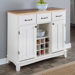 Hivvago - Natural Wood Top Kitchen Island Sideboard Cabinet Wine Rack in White - White, Natural