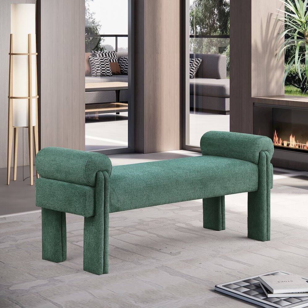Alt View 1. Meridian Furniture - Stefano Green Polyester Fabric Bench - Green.