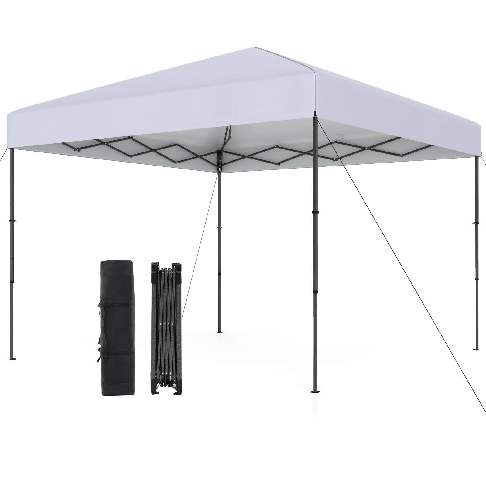 Gymax - 10 X 10 FT Pop up Canopy Tent w/ Portable Carrying Bag 8 Stakes 4 Wind Ropes - White