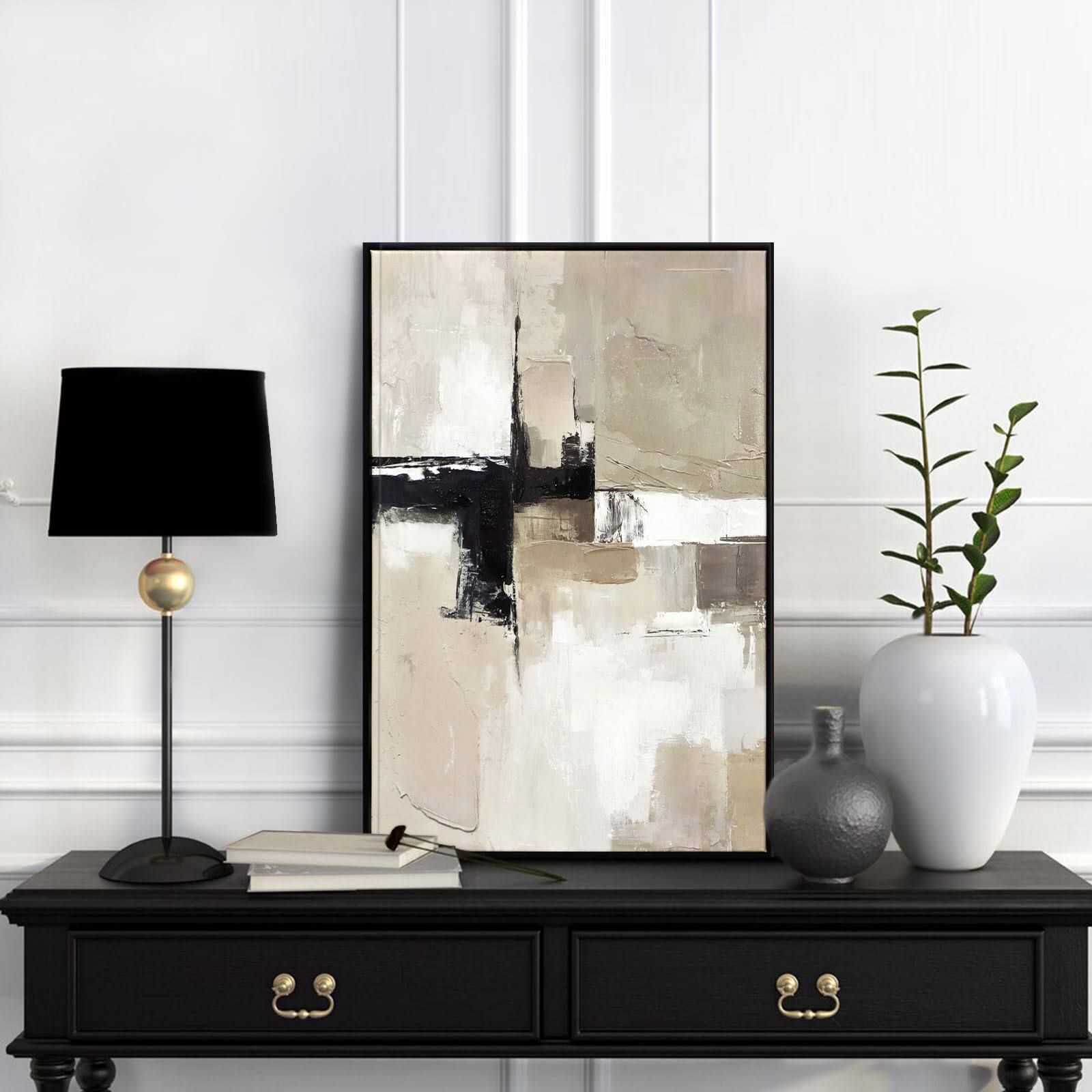 Alt View 6. Hirose Alice - Set of 2 Modern Neutral Abstract Wall Art Framed Beige and Canvas Paintings for Living Room Bedroom or Office - Black Gold 2 24" x 36" x 2 Panel Framed.