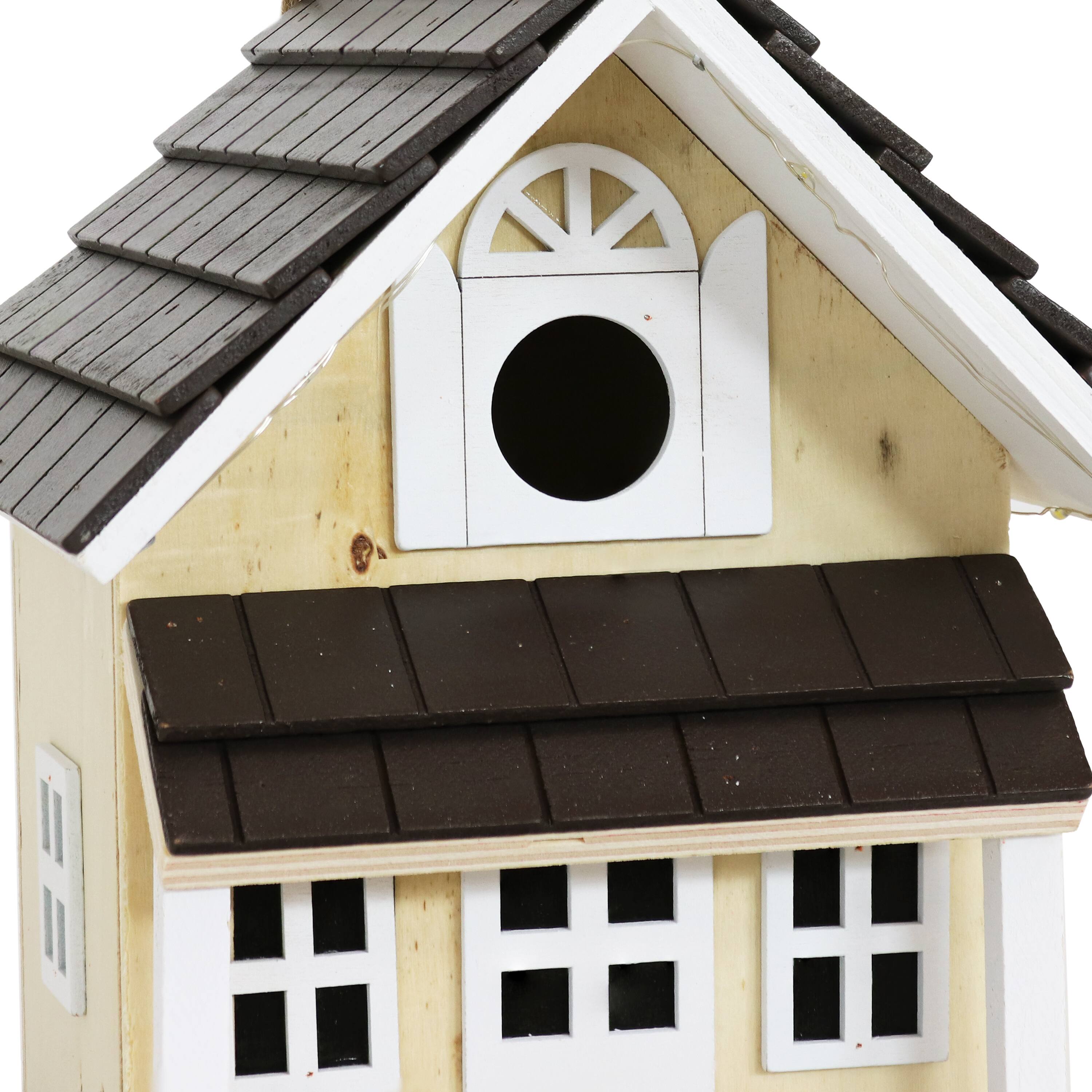 Alt View 8. Sunnydaze - 9.25 in Wooden Cozy Home Birdhouse with Solar LED Light - Cream.