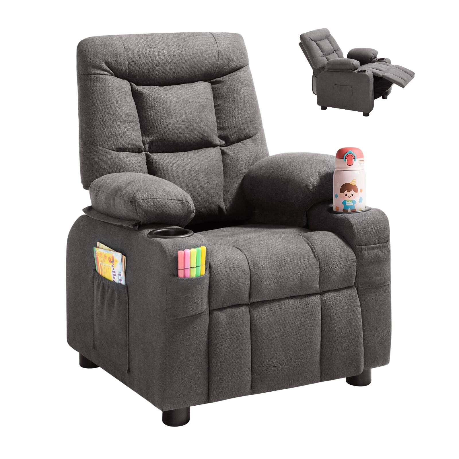 VEVOR - Recliner with Cup Holders and Pockets, 107° to 126° Adjustable Backrest - Gray