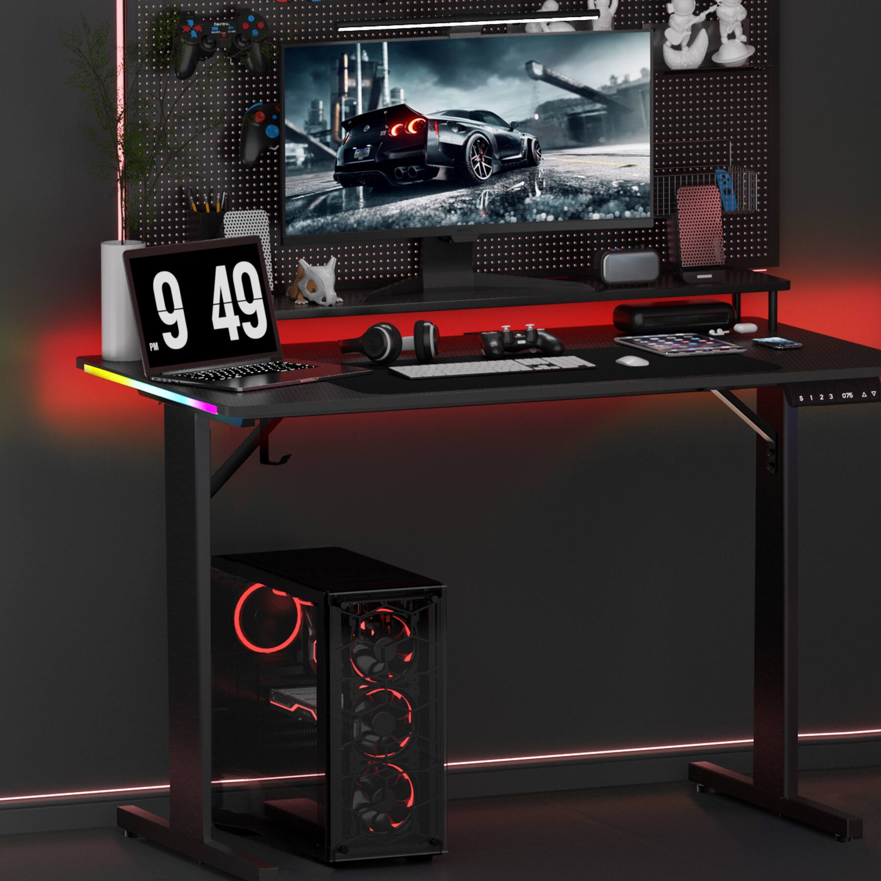 Alt View 4. GTPlayer - Gaming Desk 55 Inch Large Computer Desk RGB T-Shaped PC Game Workstations - Black.