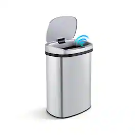 Innovaze - 13 Gal./50 Liter Stainless Steel Oval Motion Sensor Trash Can - Silver
