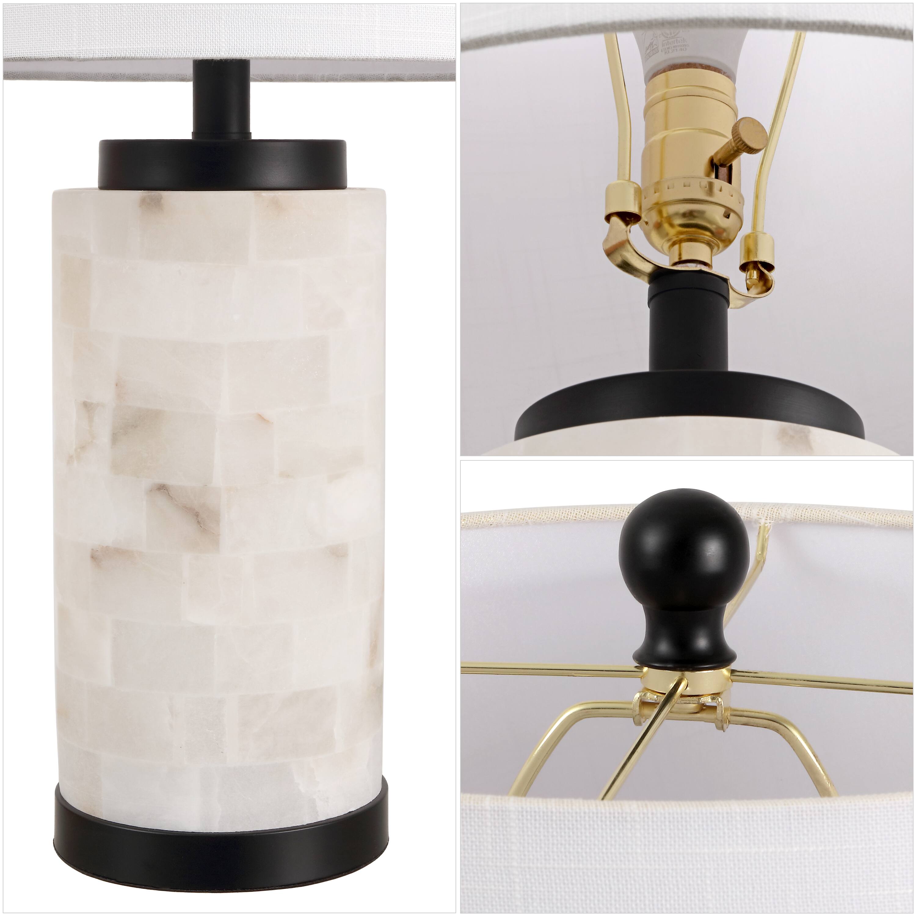 Alt View 3. Jonathan Y - Eliza 25.5" Contemporary Modern Alabaster Column LED Table Lamp with Nightlight Base, White/Black - White/Black.