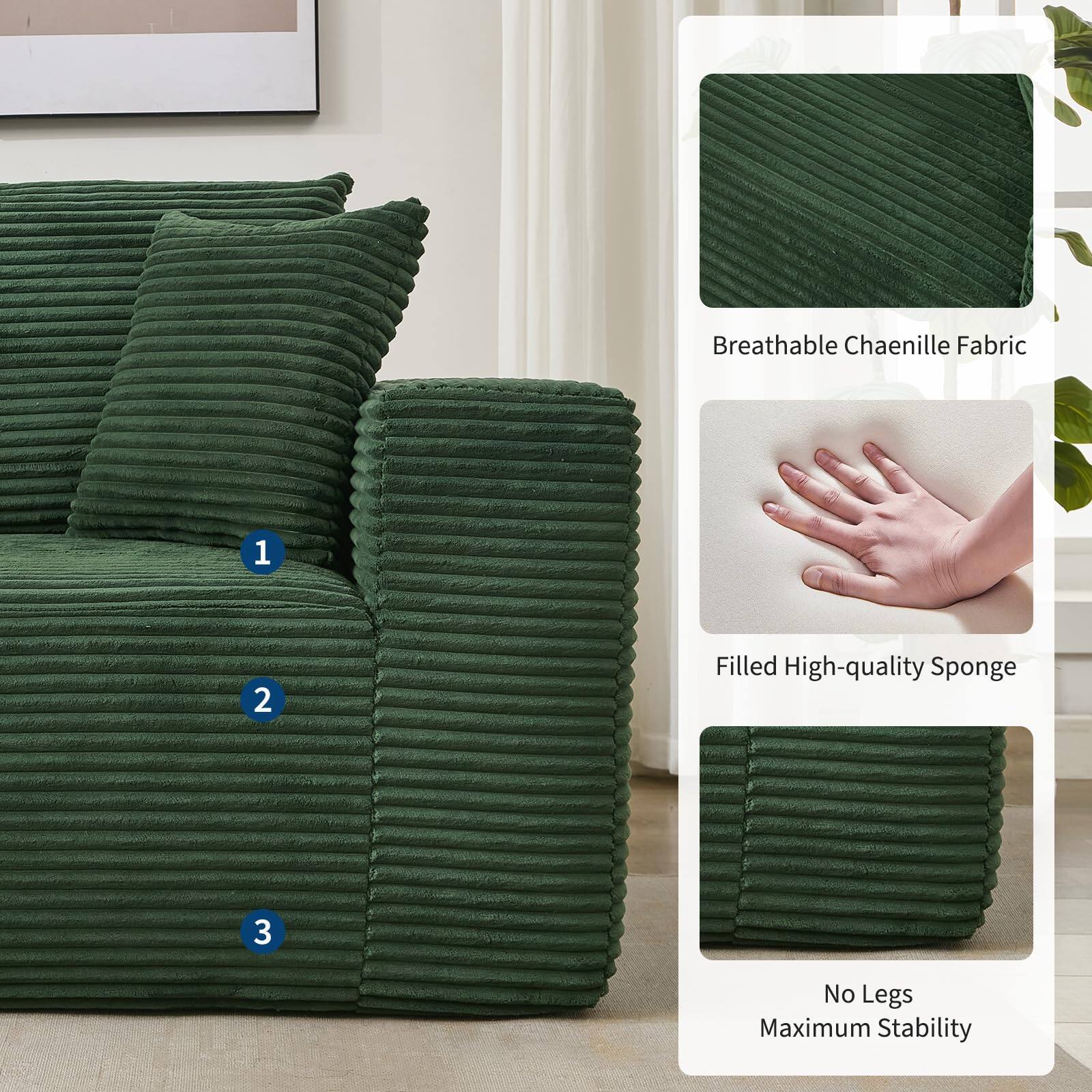 1. Breathable Chaenille Fabric  
2. Filled High-quality Sponge  
3. No Legs Maximum Stability