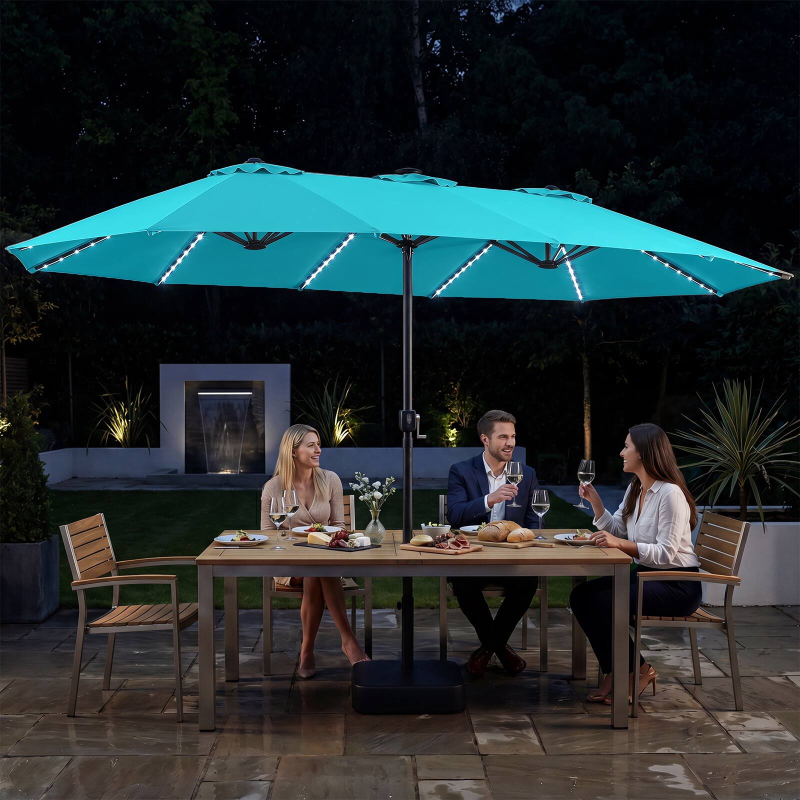 Alt View 4. Costway - Costway 15.5 FT Extra-Large Patio Umbrella with Base Included, 12 Ribs, 12 Light Modes - Turquoise.